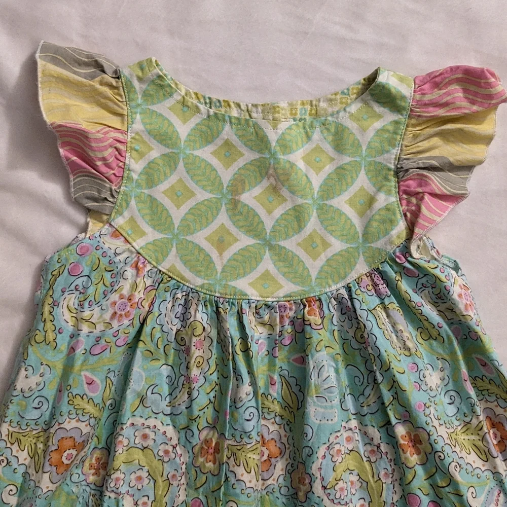 Laura Kae Designs Mixed Print Ruffle Cap Sleeve Dress *see measurements